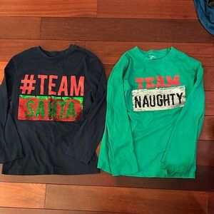 Kids Long Sleeve "Team Naughty" Green Shirt and Team Santa navy blue